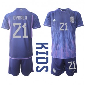 Argentina Paulo Dybala #21 kläder Barn VM 2022 Bortatröja Kortärmad (+ korta byxor)